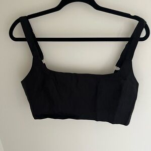 DISSH Black Square Neckline linen Crop Top